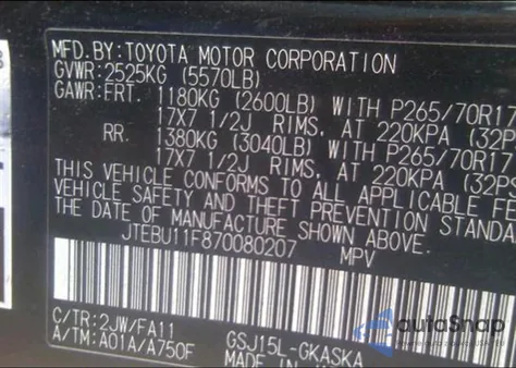 2007 Toyota Fj Cruiser z USA, uszkodzony, nr VIN JTEBU11F870080207